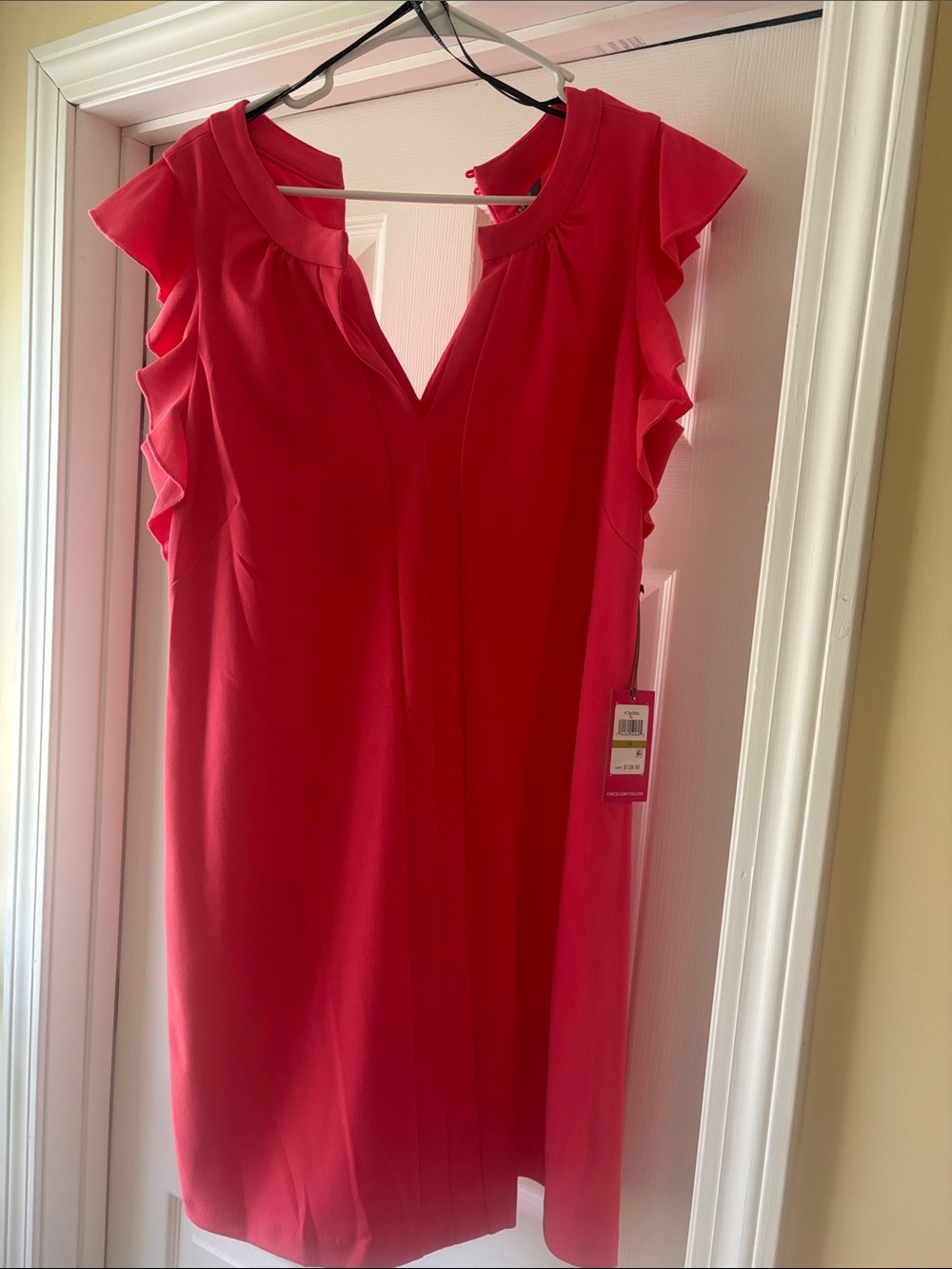 Vince Camuto Bright Red Flutter Sleeve V-Neck Midi Dress